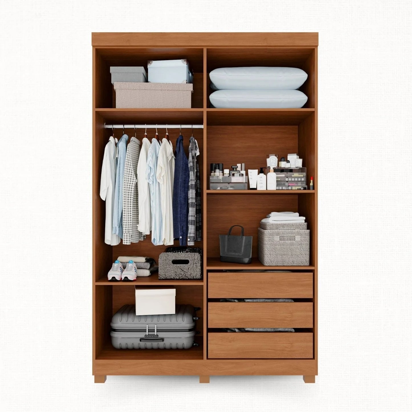 Guarda-Roupa Solteiro 4 Portas 3 Gavetas Roma Cinamomo
