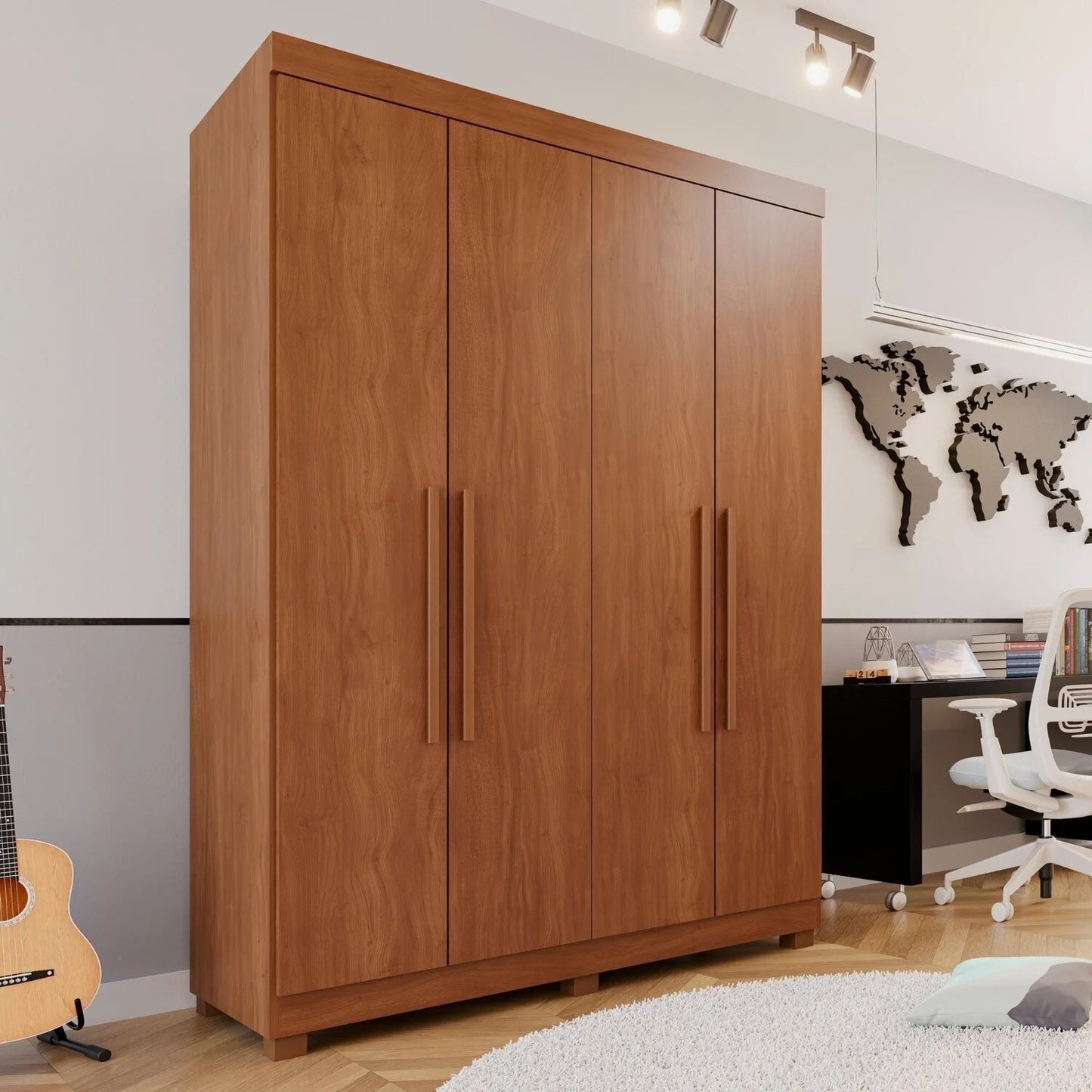 Guarda-Roupa Solteiro 4 Portas 3 Gavetas Roma Cinamomo