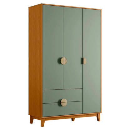 Guarda-Roupa Solteiro 3 Portas 2 Gavetas Ipê Cinamomo/Sálvia